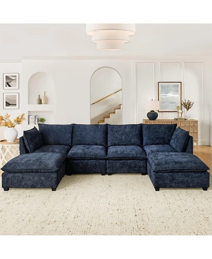 Streamdale Furniture Comfy Cloud 4-местный диван-кровать из шенилла с пуфиками и подушками (синий) blue