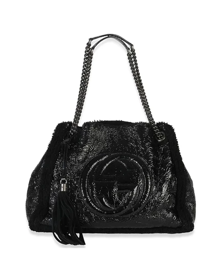 Женская сумка Pre-Owned Gucci Soho hobo меховая, черная
