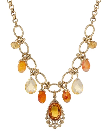 Женское колье 2028 Topaz из стеклянных бусин с кристаллами, бежевое
