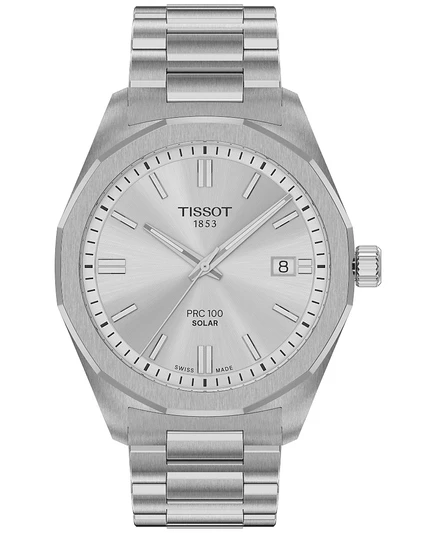 Мужские швейцарские часы Tissot PRC 100 Solar с кварцевым браслетом из нержавеющей стали, браслет 39 мм, сталь