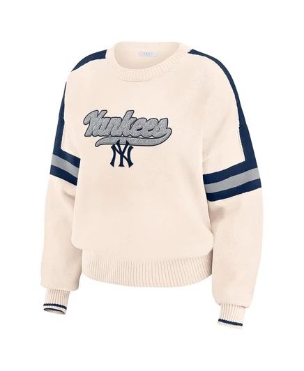 ОДЕЖДА от Erin Andrews, женский кремовый пуловер в полоску New York Yankees от Erin Andrews cream, navy