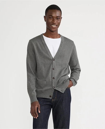 Мужской кардиган Lands' End из хлопка тонкой вязки, серый