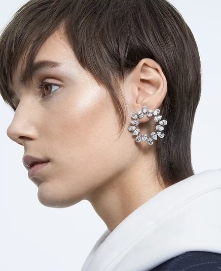 Серьги-гвоздики Swarovski круг с кристаллами, серебристые