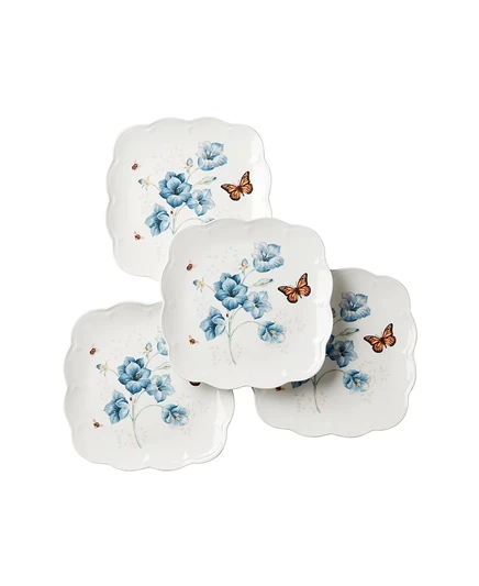 Квадратные обеденные тарелки Lenox Butterfly Meadow, набор из 4 штук