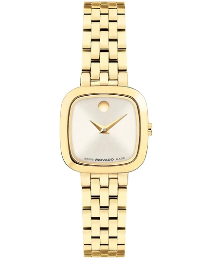 Женские часы Movado Museum Classic Cushion со швейцарским кварцем светло-желтого цвета из PVD-стали, 22-миллиметровое золото