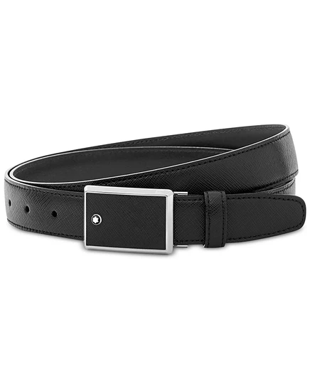 Мужской ремень Montblanc из черной сафьяновой кожи с принтом в прямоугольной рамке и пряжкой из нержавеющей стали с пластинчатой пряжкой 114421