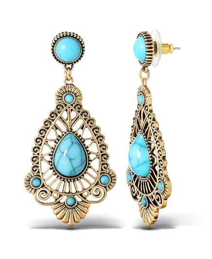 Женские филигранные серьги с бирюзовым камнем Jessica Simpson из золота