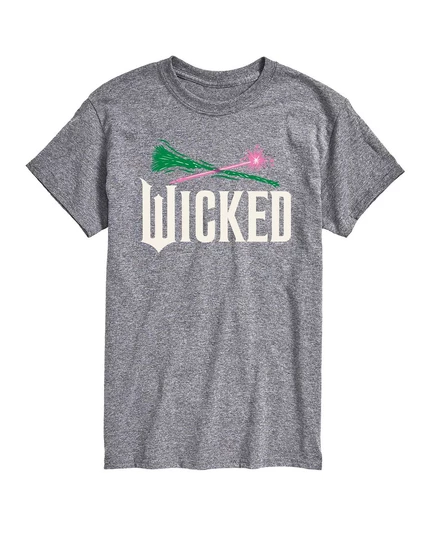 Мужская футболка с коротким рукавом и графическим принтом Wicked Part 2 с метлой и волшебной палочкой gray