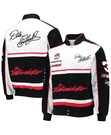 Мужская черно-белая форменная куртка из саржи Dale Earnhardt с застежкой на молнию black, white