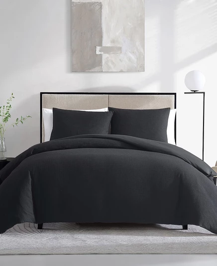Комплект вафельного покрывала Vera Wang 3 пр., queen, черный