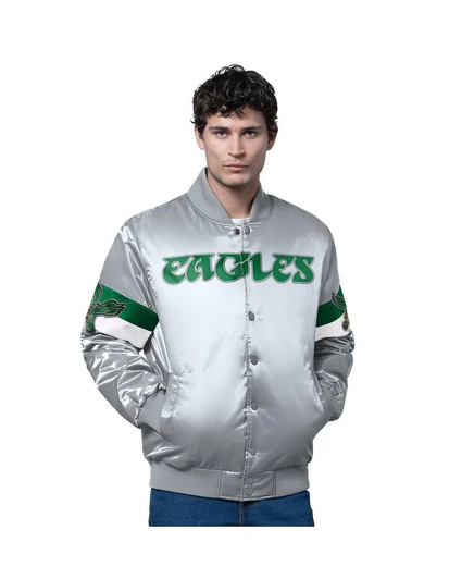 Мужская куртка Starter Philadelphia Eagles varsity на кнопках, серебристая