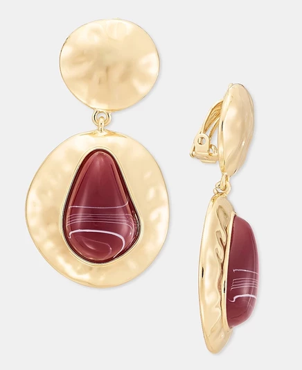 Серьги Style & Co подвесные на клипсах, золотисто-красные