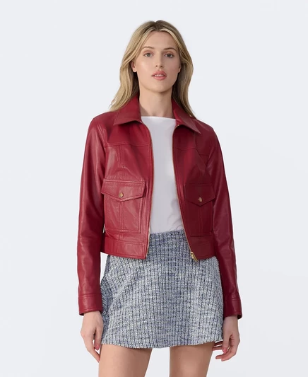 Женская кожаная куртка-бомбер Furniq UK, созданная для Macy's red