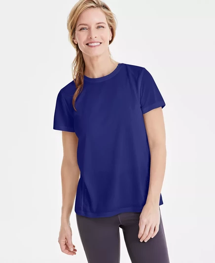 Женская футболка с коротким рукавом из сетки Birdseye от ID Ideology, созданная для Macys tartan blue