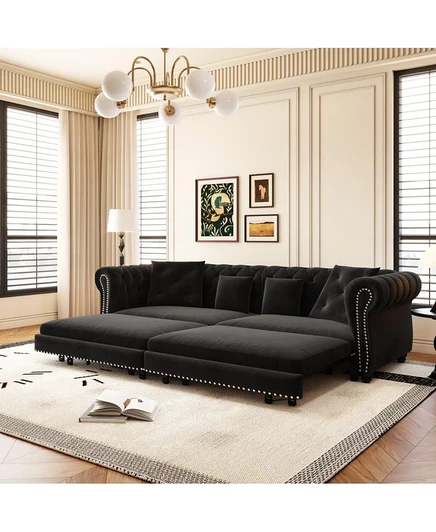 Диван-кровать Maison Boucle89" со спальным местом, Бархатный раскладной диван King-Size с шезлонгом и пуфиком, мягкий диван 3 в 1 для гостиной