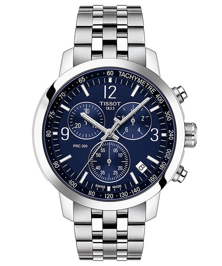 Мужские швейцарские часы с хронографом Tissot PRC 200, браслет из нержавеющей стали, 43 мм