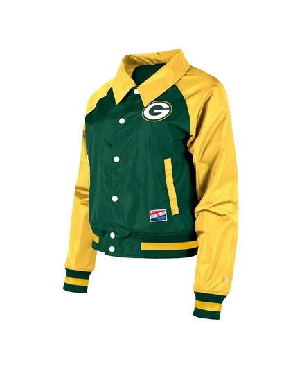 Женская куртка-реглан New Era Green Green Bay Packers Coachs с застежкой на пуговицы green