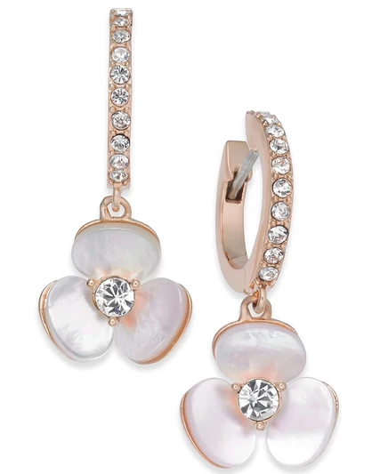 Серьги-капли Kate Spade New York из розового золота 14 карат с паве и перламутром в виде цветка белого цвета