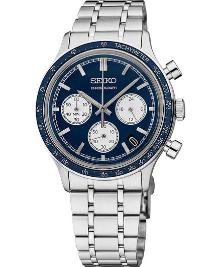 Серебряные часы-браслет Seiko Men's Essentials из нержавеющей стали, 38,7 мм, синие