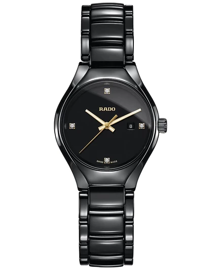 Женские часы Rado True R27059712 керамика 30 мм, с бриллиантами, черные