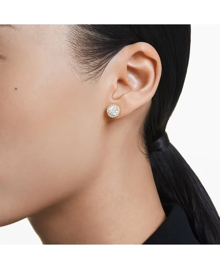 Серьги-гвоздики Una круглой огранки Swarovski, золотистого цвета, с позолоченным покрытием