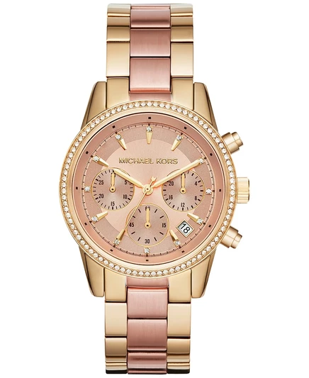Женские часы Michael Kors с хронографом Ritz на двухцветном браслете из нержавеющей стали 37 мм MK6475 pink