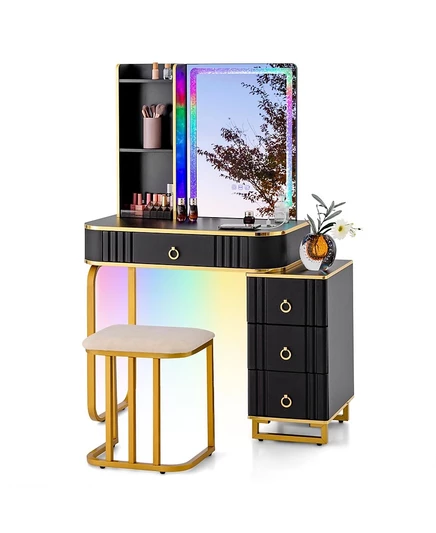 Туалетный столик Volenca со светодиодной подсветкой RGB и беспроводной зарядной станцией черного цвета