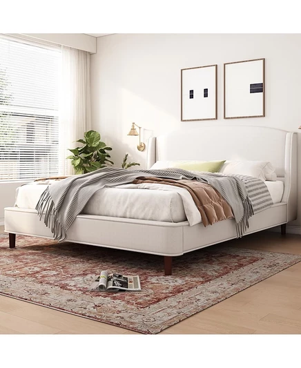 Двуспальная кровать Streamdale Furniture с каркасом King Size, мягкая кровать-платформа с откидывающимся изголовьем, коричнево-бежевый