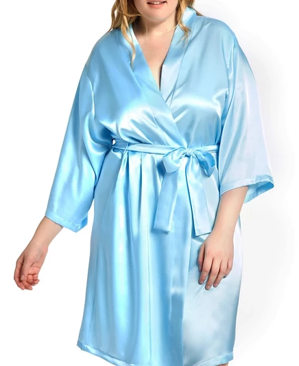 Женский халат iCollection Marina Lux сатиновый, синий
