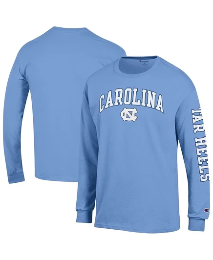 Мужская футболка с длинным рукавом Champion's Carolina Blue North Carolina Tar на каблуках с логотипом 2-Хит сезона, синяя