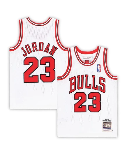 Мальчики и девочки дошкольного возраста Mitchell & Ness Michael Jordan в белой футболке Chicago Bulls 1997/98, классика из твердых пород дерева, Аутентичная майка white