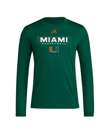 Мужская зеленая футболка Adidas Miami Hurricanes Locker на корте в выцветшей футболке с длинным рукавом green