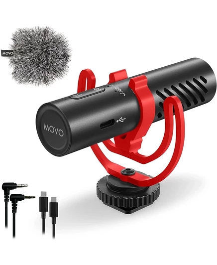 Микрофон Movo VXR10-AI Shotgun с шумоподавлением AI для камер, смартфонов, компьютеров черный
