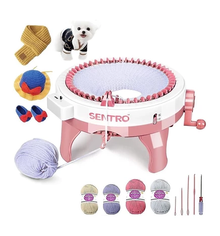 48-игольная вязальная машина SENTRO Pink | Вязание в одно касание для шарфов, шапок и свитеров | Подходит для начинающих и поделок своими руками | Включает в себя руководство и инструменты pink