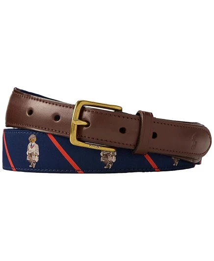 Мужской ремень Polo Ralph Lauren с принтом медведя и кожаной отделкой multi