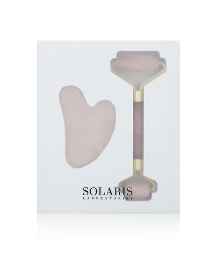 Solaris Laboratories, Нью-Йорк, Валик для кожи с розовым кварцем и набор из 2 предметов Gua Sha, розовый