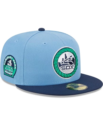 Мужская приталенная шляпа New Era Светло-голубая, темно-синяя Chicago White Sox Green с нижним козырьком 59 футов длиной.