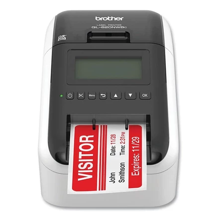 Brother QL-820NWBC 5 дюймов x 5,7 дюйма x 9,2 дюйма, скорость печати 110 этикеток в минуту, Сверхгибкий принтер этикеток, черный