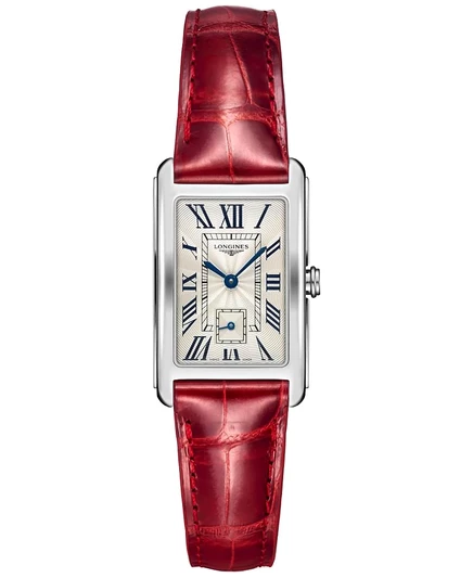 Женские часы Longines DolceVita 23×37 мм, красный кожаный ремешок