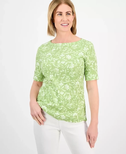  Футболка Petite Gram с цветочным принтом на рукавах до локтя, эксклюзивно в Macy's gram green
