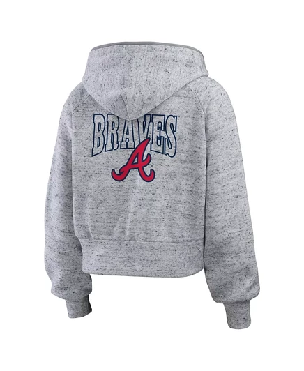 Укороченная флисовая толстовка с капюшоном на молнии от Erin Andrews из коллекции Weather Grey Atlanta Braves от Erin Andrews. heather gray