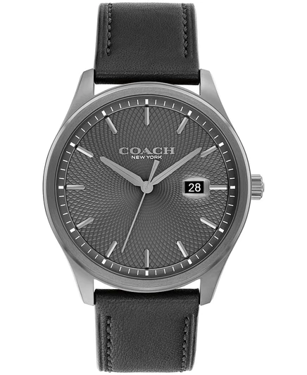 Мужские часы COACH Oliver на черном кожаном ремешке из телячьей кожи, 41 мм