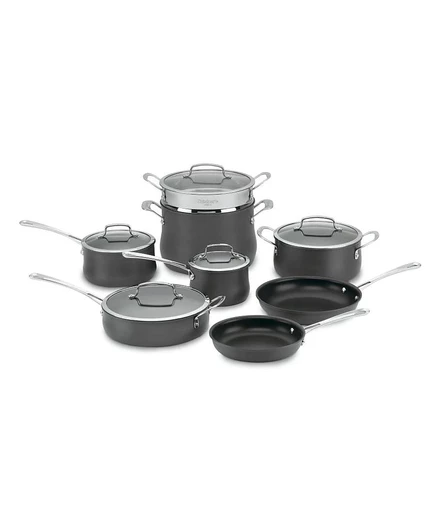 Антипригарная посуда Cuisinart Contour с твердым анодированным покрытием, 13 шт. Набор посуды черный