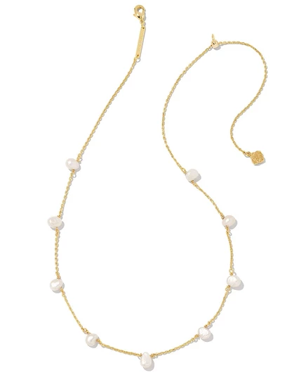 Ожерелье из пресноводного культивированного жемчуга Kendra Scott с позолотой 14 карат поверх латунного ожерелья Leighton Strand белого цвета