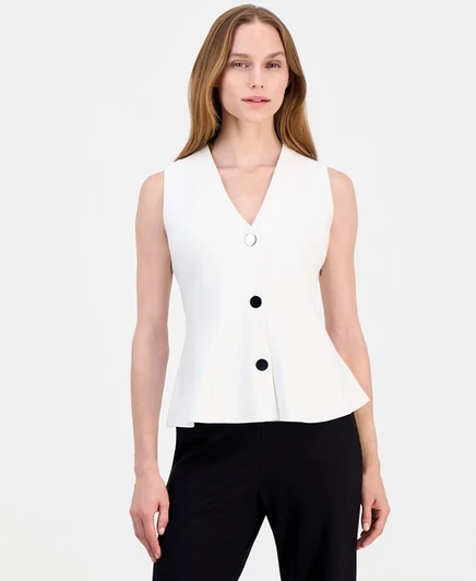 Женский трикотажный жилет Anne Klein с баской, белый