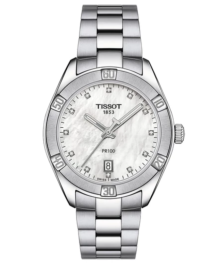 Женские часы Tissot PR 100 36 мм с бриллиантами, серебристые