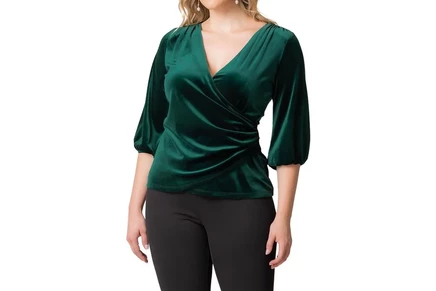 Бархатный топ с искусственным запахом Kiyonna Plus Size Odette emerald green