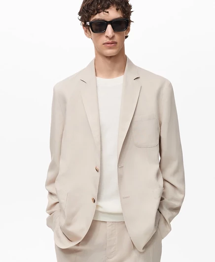 Мужской льняной пиджак Mango Slim-Fit, бежевый