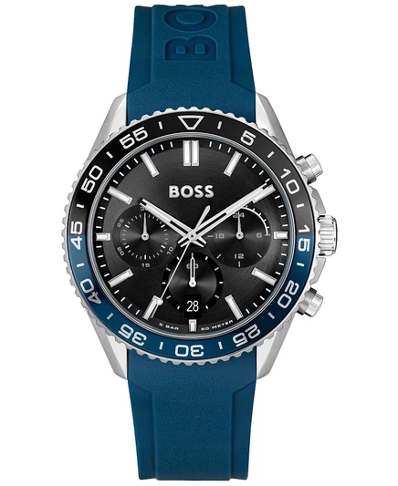 Мужские силиконовые часы Hugo Boss Runner Quartz Chronograph Blue, 44 мм, синие