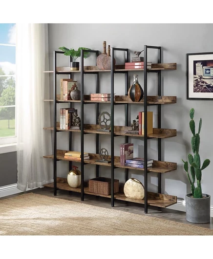 5-ярусный винтажный промышленный книжный шкаф Streamdale Furniture с металлическим каркасом и МДФ-панелью коричневого цвета